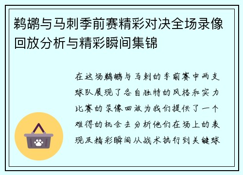 鹈鹕与马刺季前赛精彩对决全场录像回放分析与精彩瞬间集锦