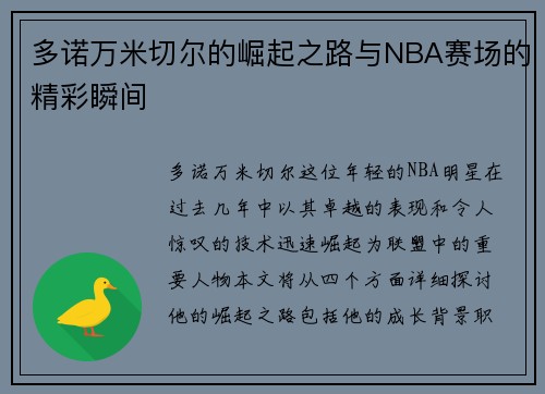 多诺万米切尔的崛起之路与NBA赛场的精彩瞬间